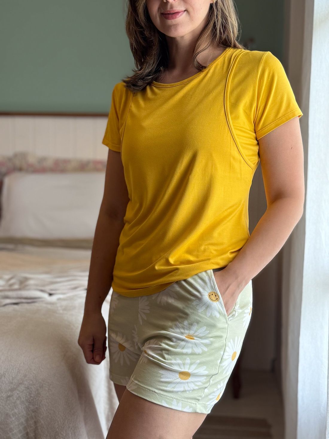 Blusa pijama de amamentação verão - Amarela Blusa pijama de amamentação verão - Amarela