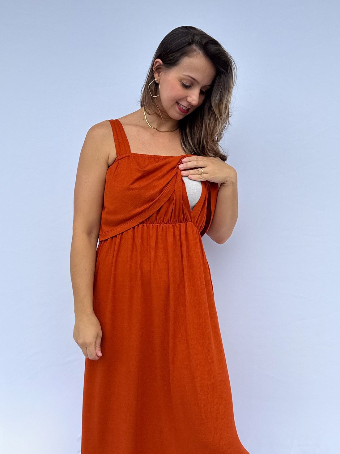Vestido de Amamentação Babado - Terracota Vestido de Amamentação Babado - Terracota