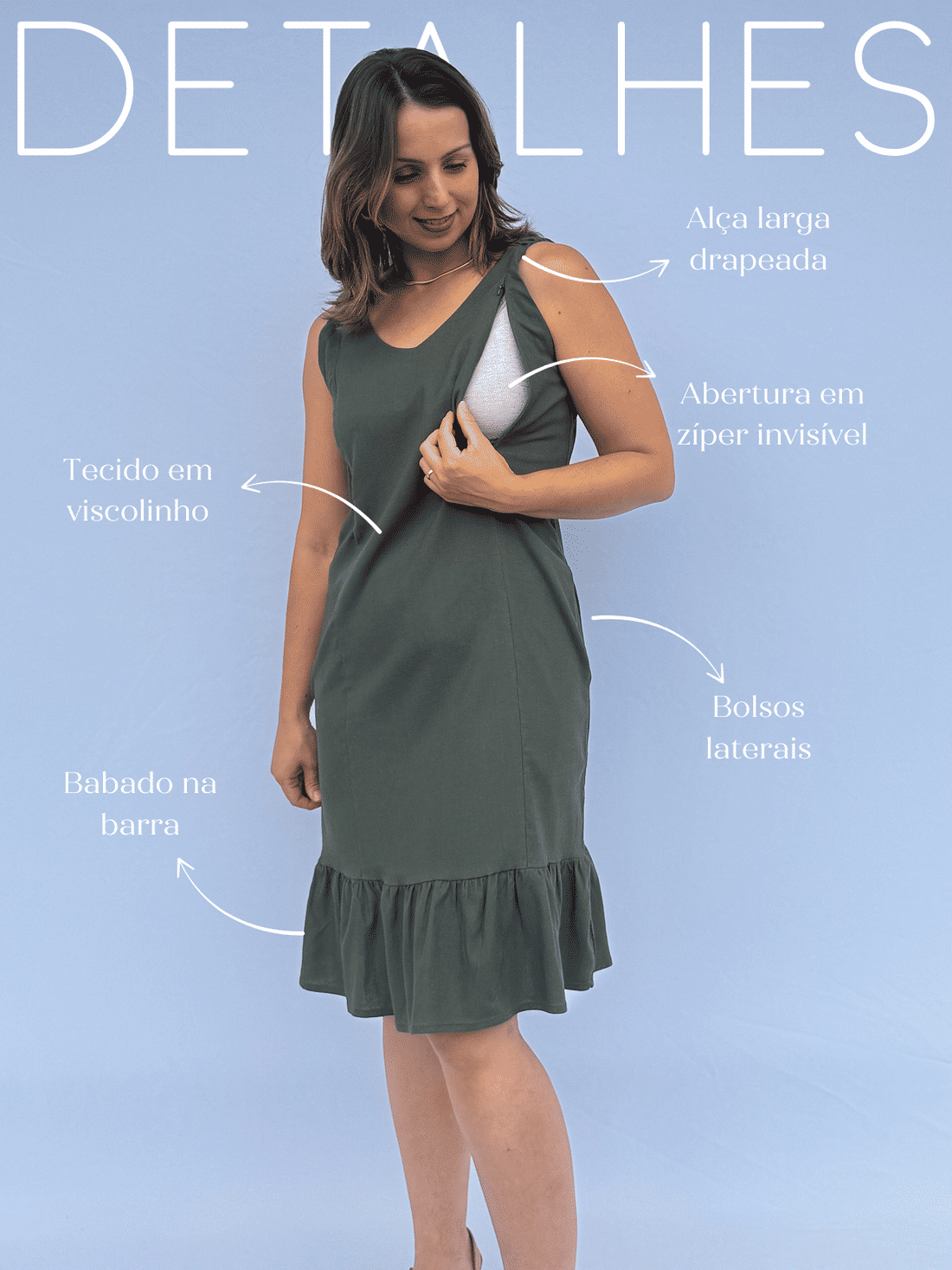 Vestido de amamentação Regata Viscolinho - Verde escuro Vestido de amamentação Regata Viscolinho - Verde escuro