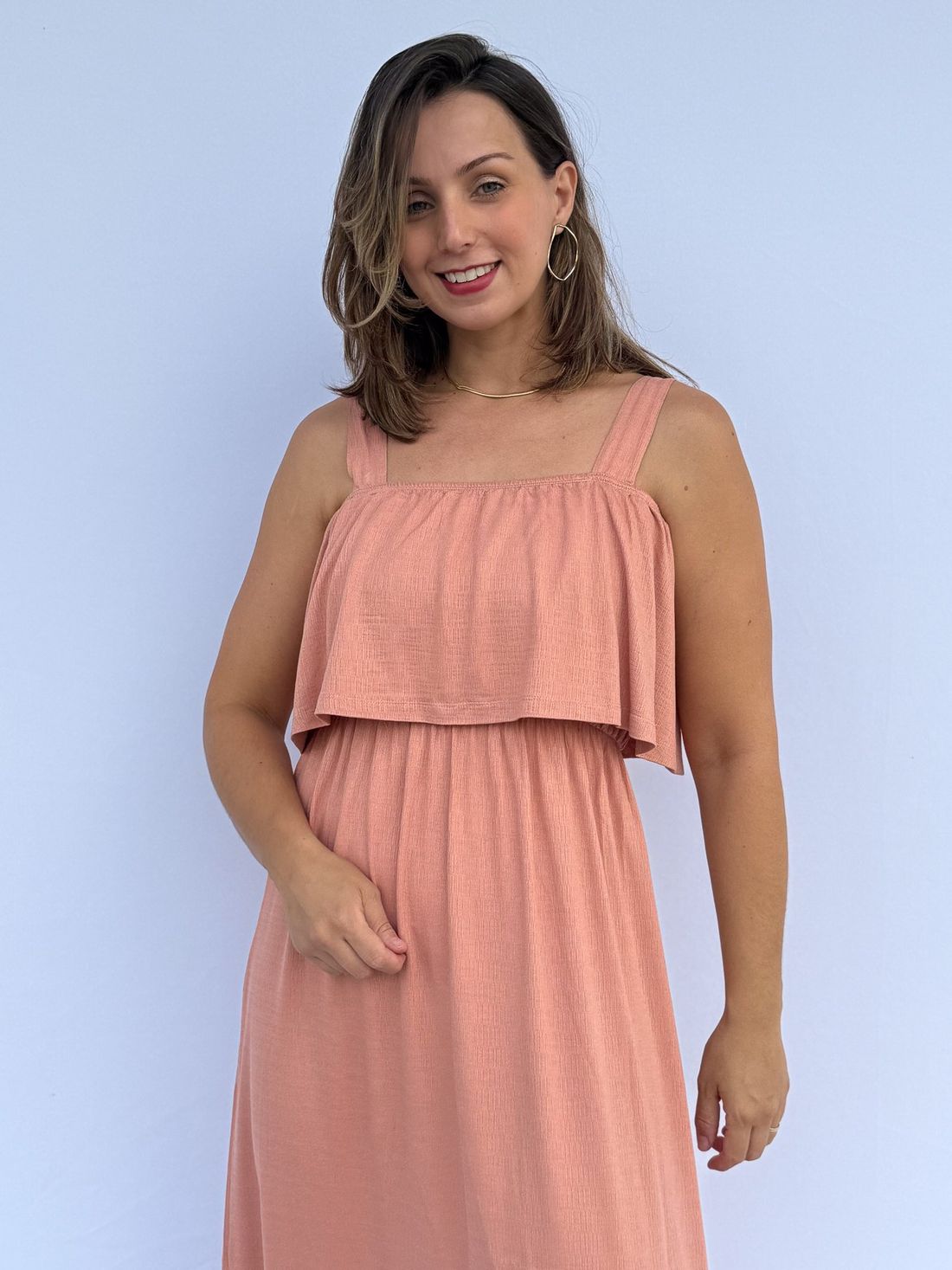 Vestido de Amamentação Babado - Rosa antigo Vestido de Amamentação Babado - Rosa antigo