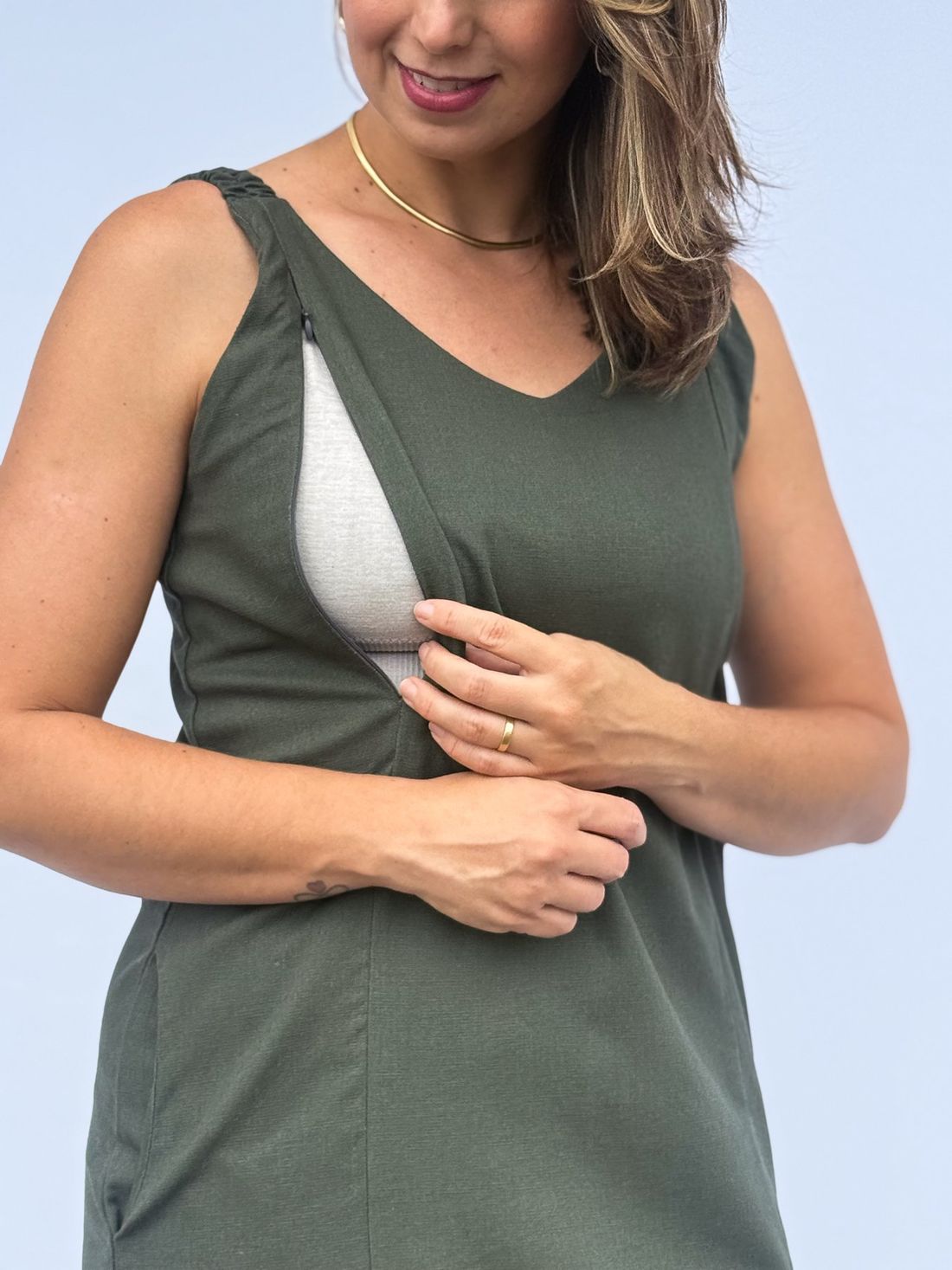 Vestido de amamentação Regata Viscolinho - Verde escuro Vestido de amamentação Regata Viscolinho - Verde escuro