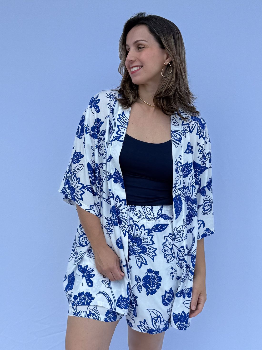 Conjunto - Kimono e short floral azul Conjunto - Kimono e short floral azul