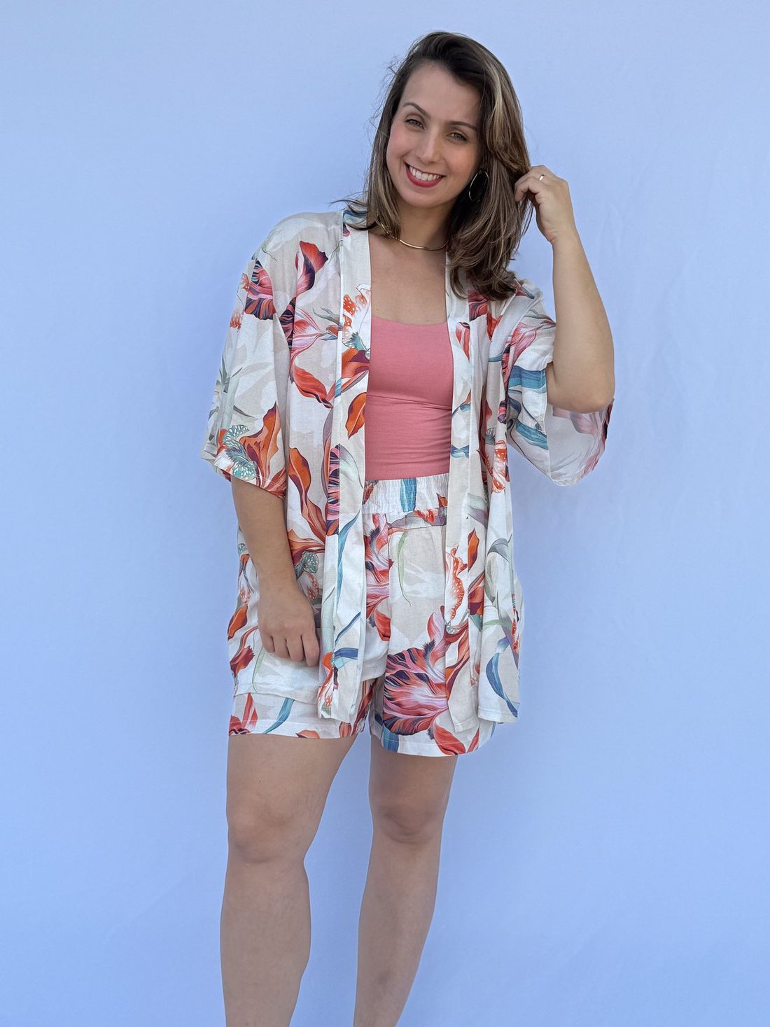 Conjunto - Kimono e short floral color Conjunto - Kimono e short floral color