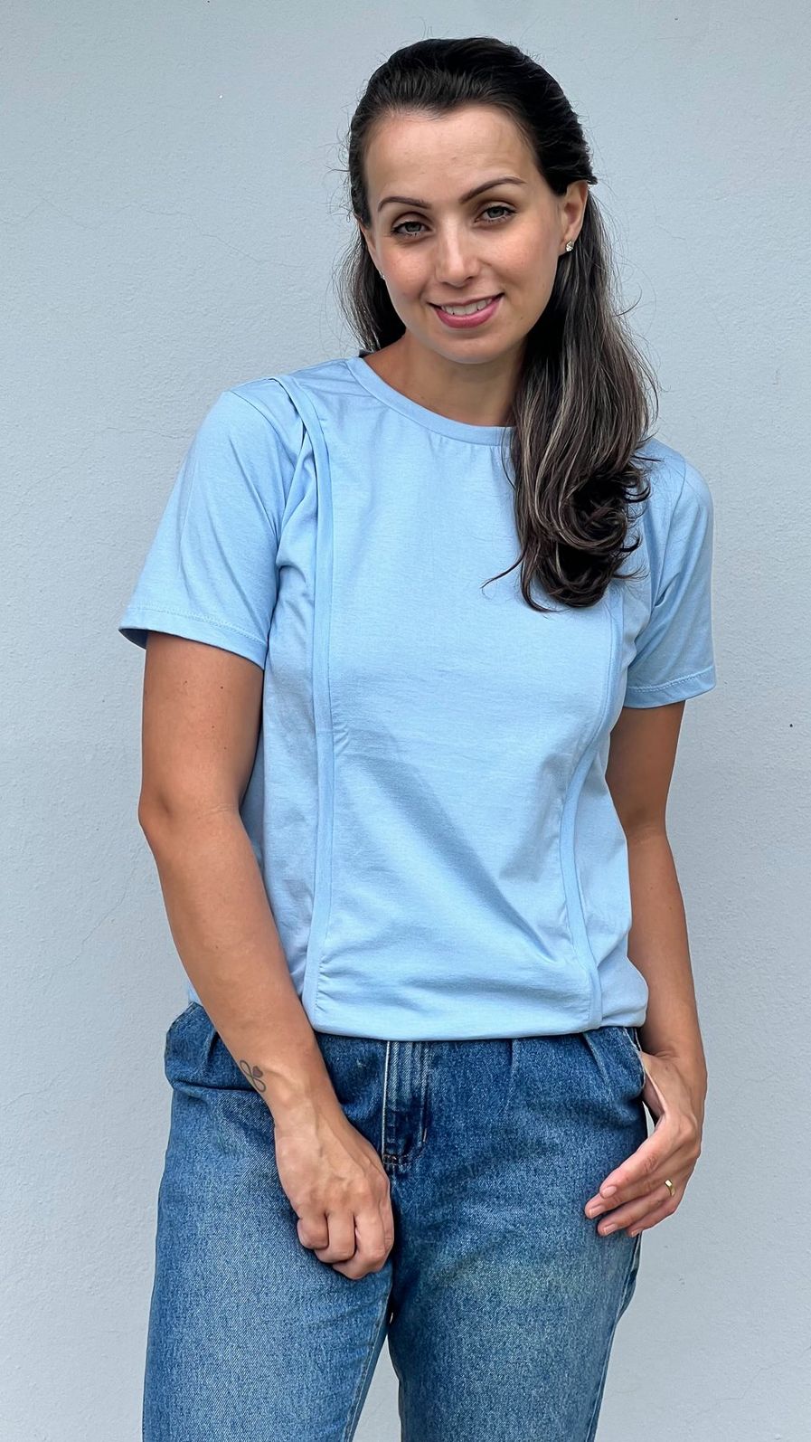 Camiseta de Amamentação zíper embutido - Azul Camiseta de Amamentação zíper embutido - Azul