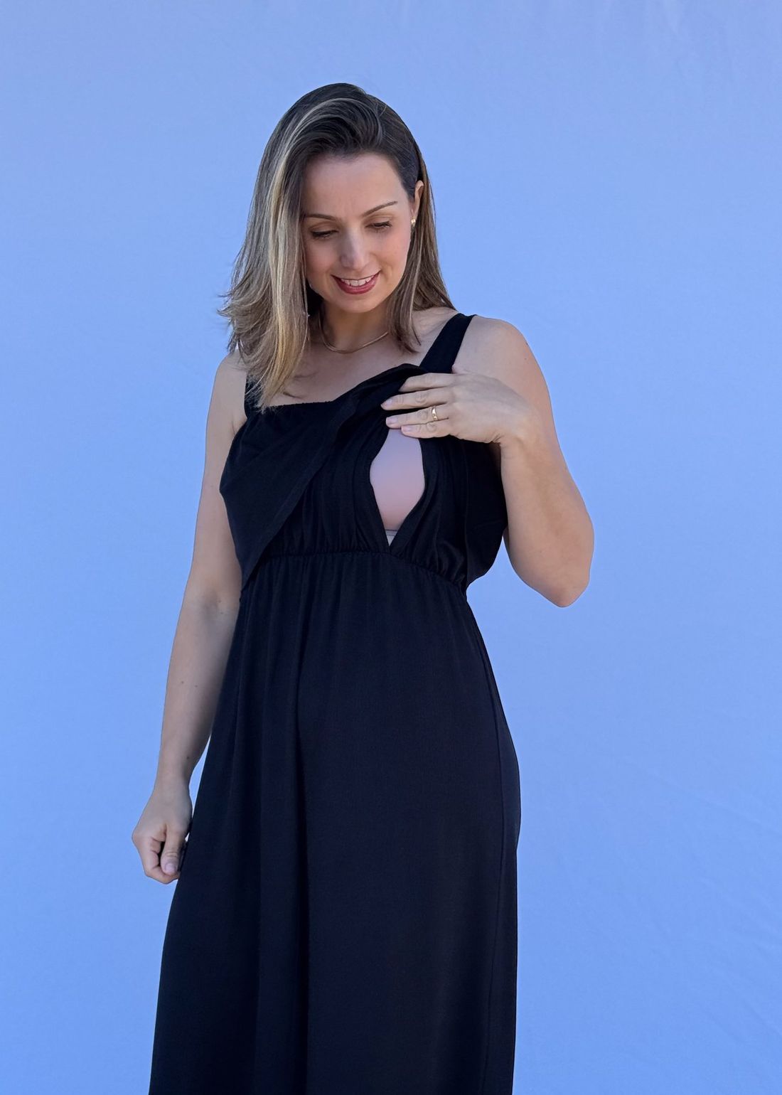 Vestido de Amamentação Babado - Preto Vestido de Amamentação Babado - Preto