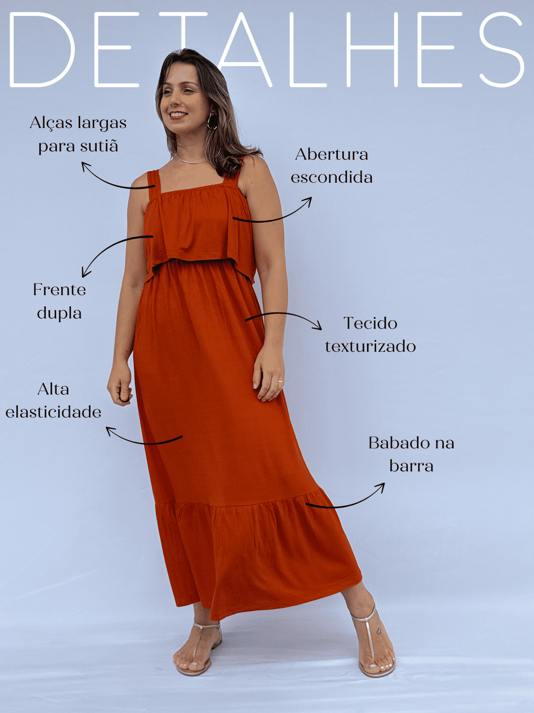 Vestido de Amamentação Babado - Terracota Vestido de Amamentação Babado - Terracota