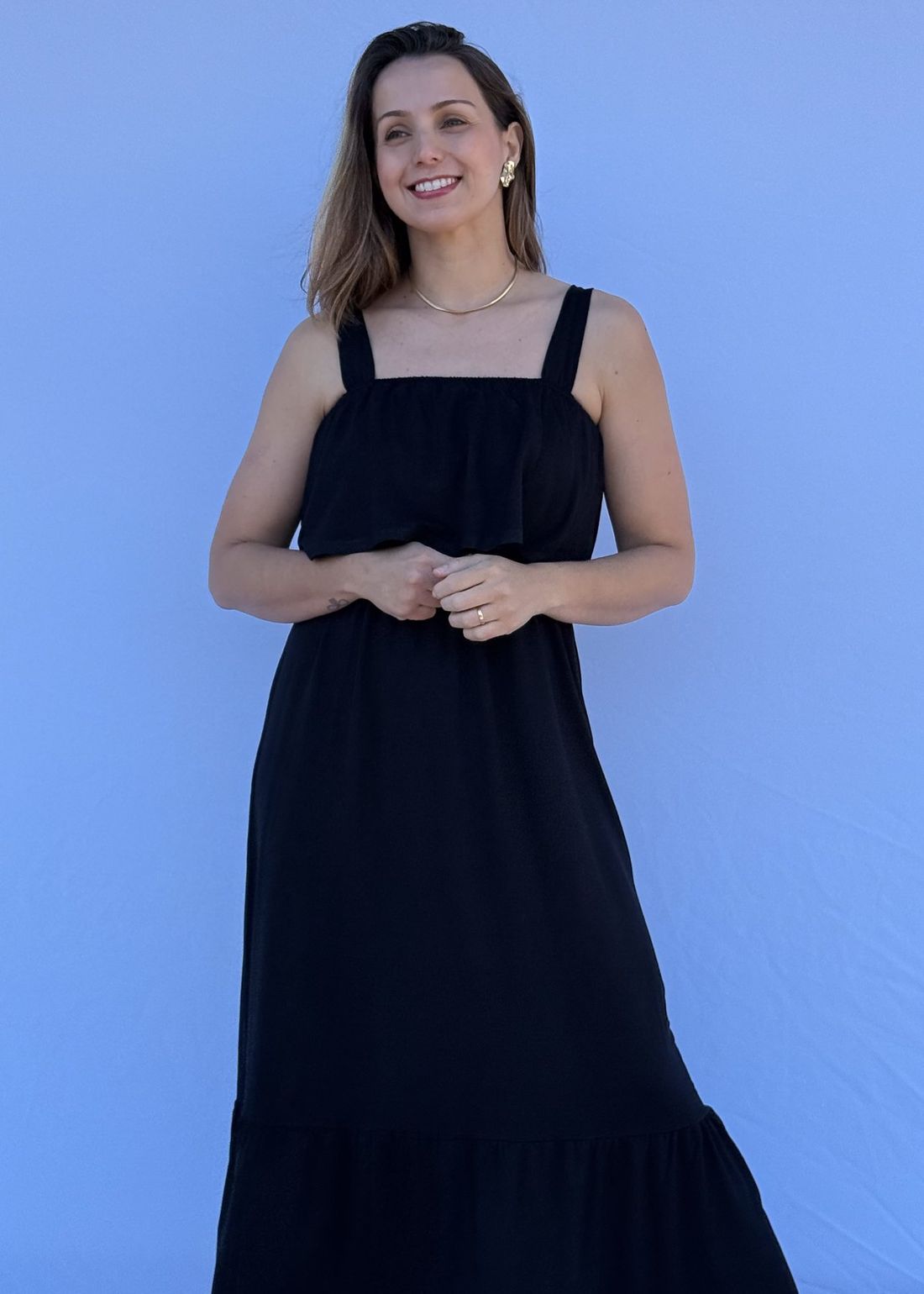 Vestido de Amamentação Babado - Preto Vestido de Amamentação Babado - Preto