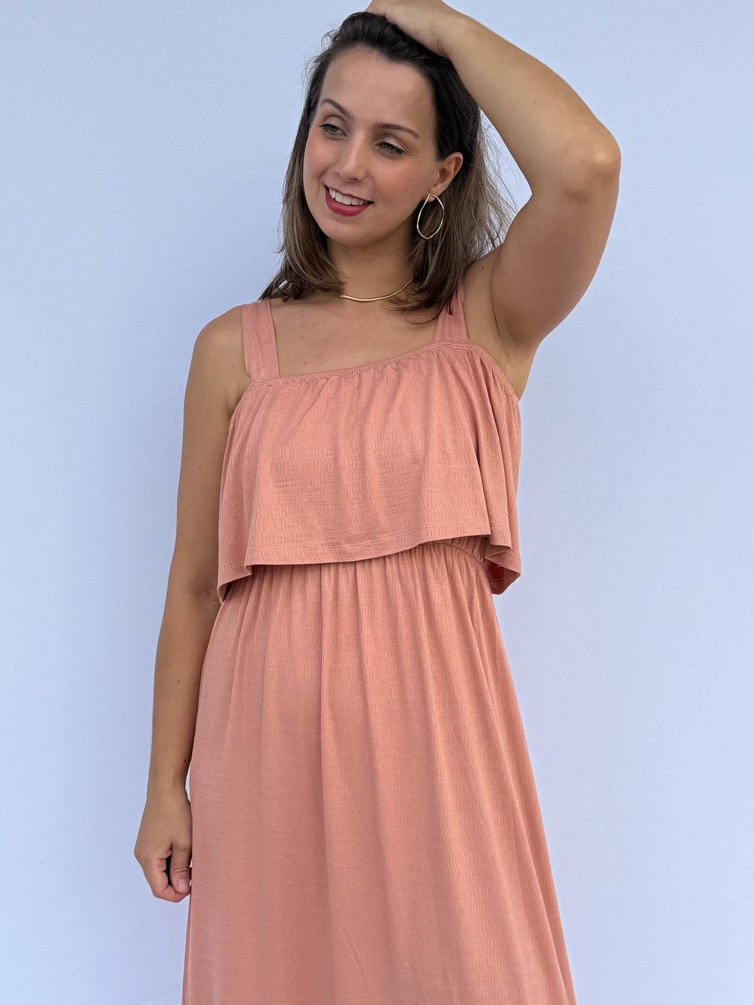 Vestido de Amamentação Babado - Rosa antigo Vestido de Amamentação Babado - Rosa antigo