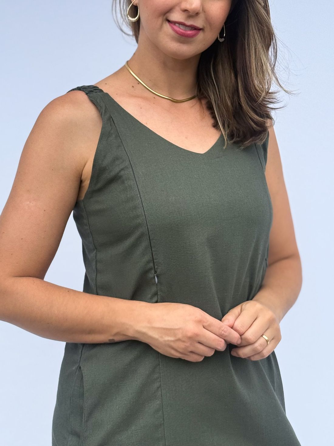 Vestido de amamentação Regata Viscolinho - Verde escuro Vestido de amamentação Regata Viscolinho - Verde escuro