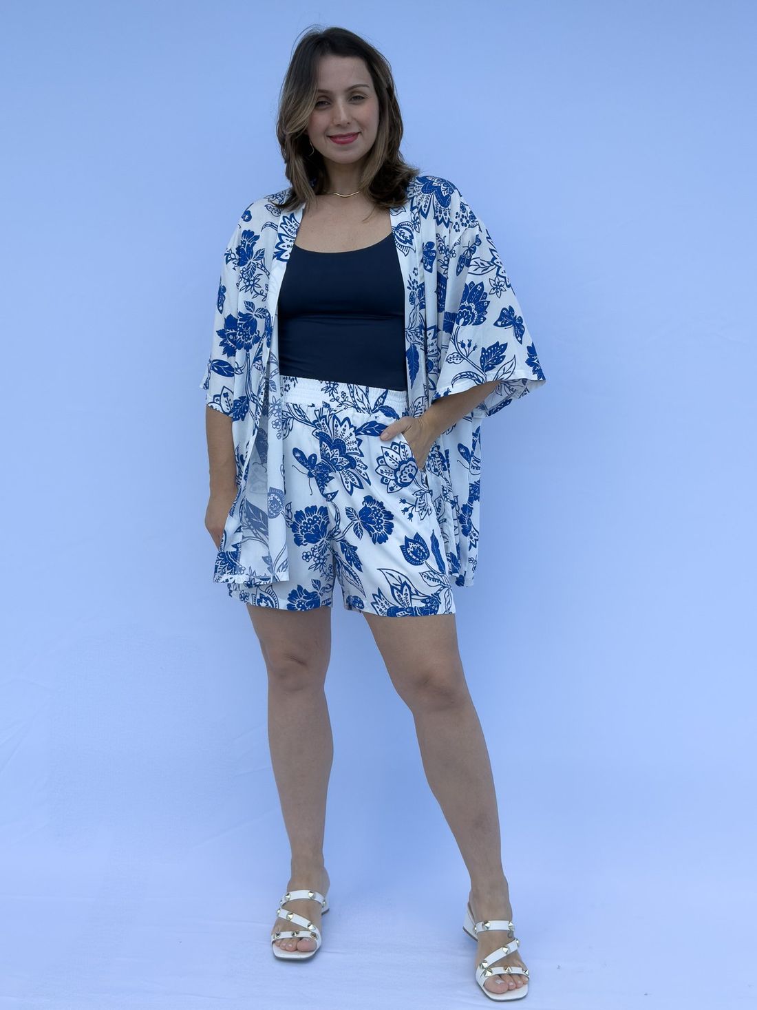 Conjunto - Kimono e short floral azul Conjunto - Kimono e short floral azul