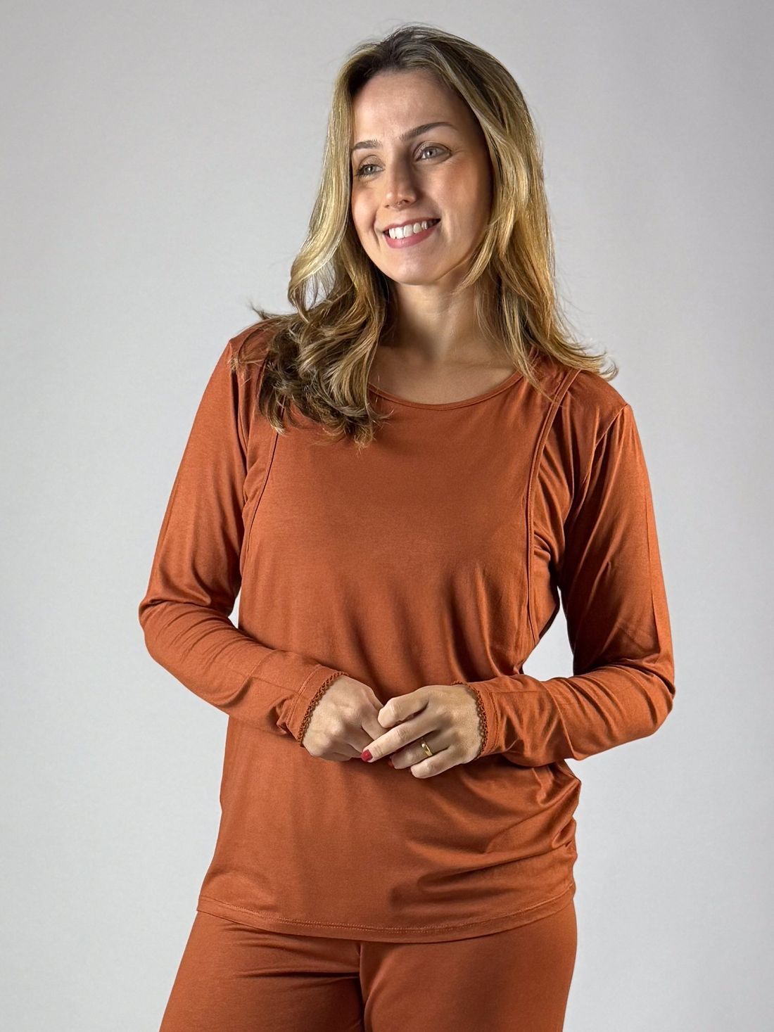 Pijama de amamentação manga longa - Terracota Pijama de amamentação manga longa - Terracota