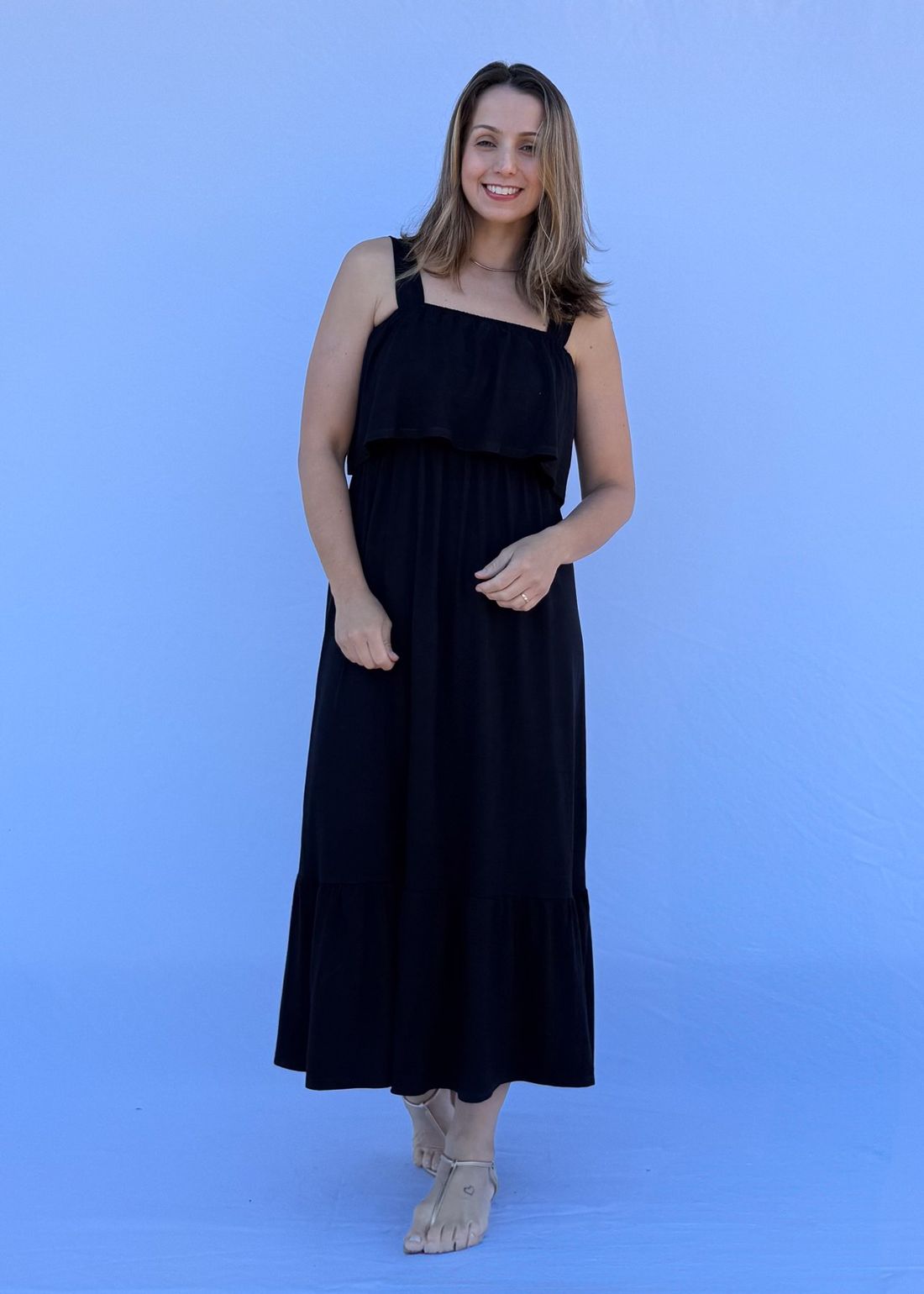 Vestido de Amamentação Babado - Preto Vestido de Amamentação Babado - Preto