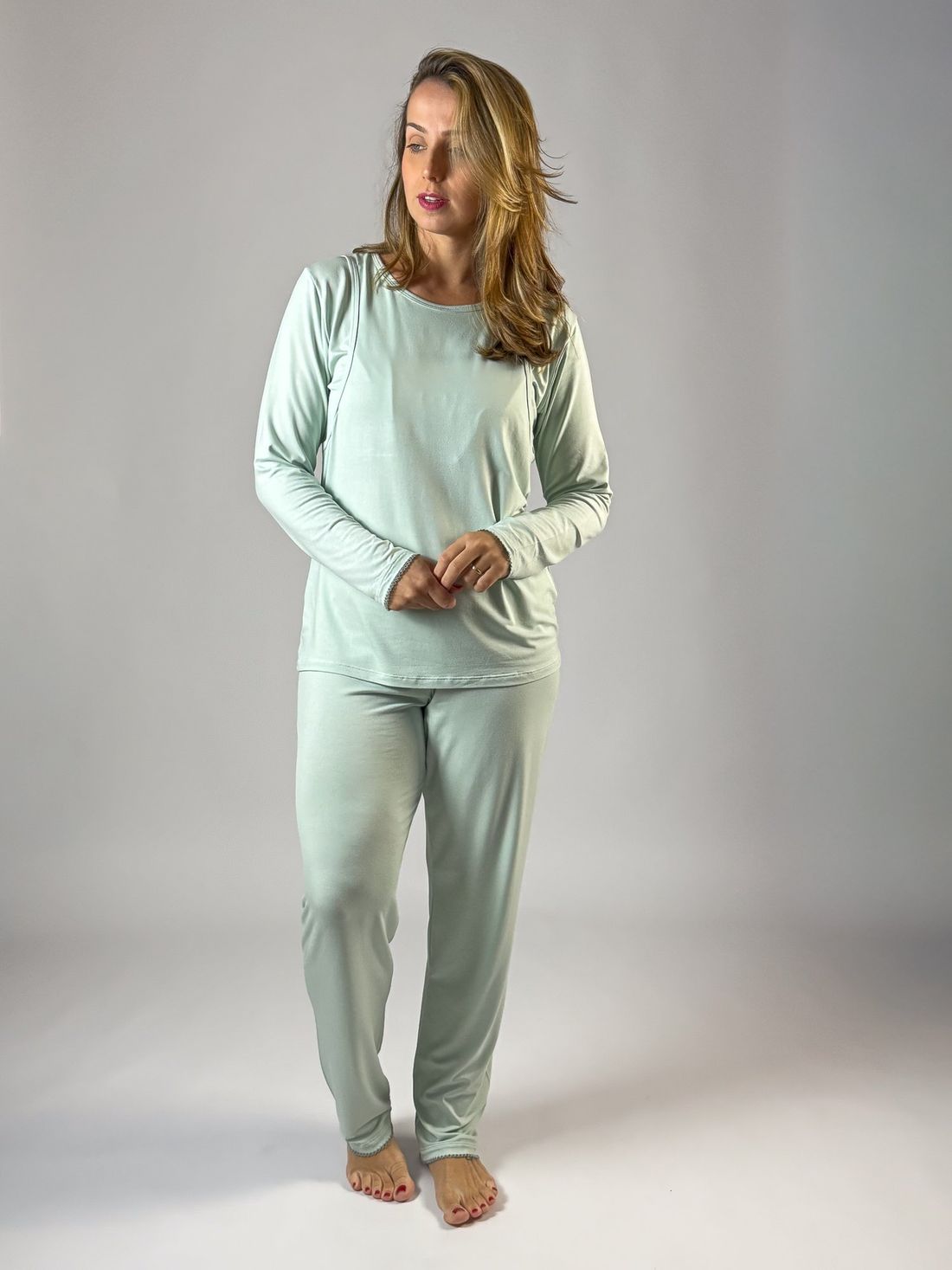 Pijama de amamentação manga longa - Verde água Pijama de amamentação manga longa - Verde água