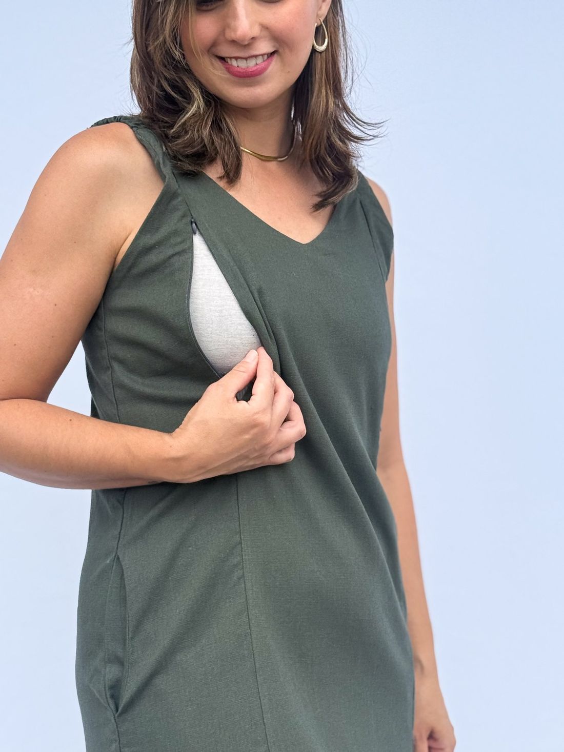 Vestido de amamentação Regata Viscolinho - Verde escuro Vestido de amamentação Regata Viscolinho - Verde escuro