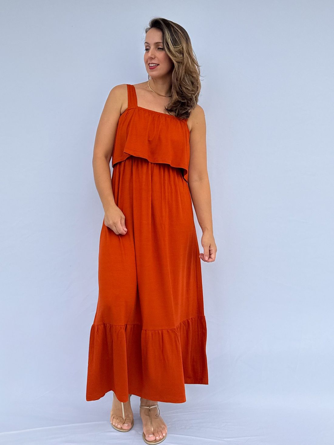 Vestido de Amamentação Babado - Terracota Vestido de Amamentação Babado - Terracota