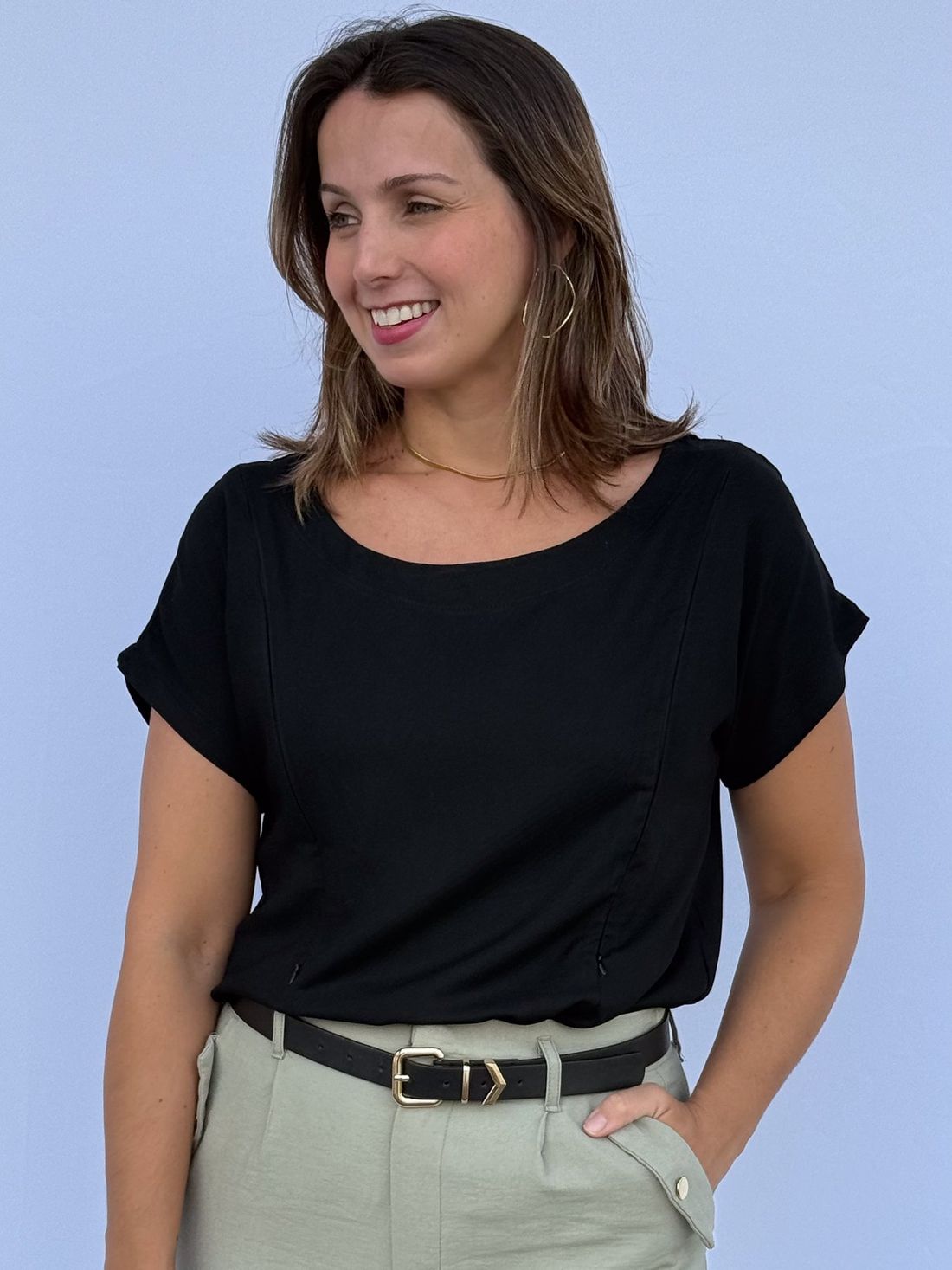 Blusa de amamentação viscolinho Aurora - preta Blusa de amamentação viscolinho Aurora - preta