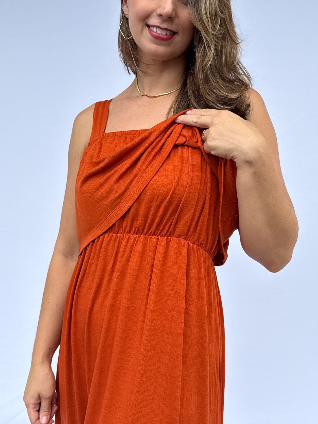 Vestido de Amamentação Babado - Terracota Vestido de Amamentação Babado - Terracota