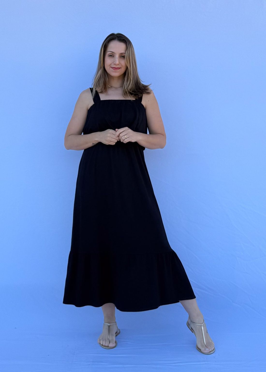 Vestido de Amamentação Babado - Preto Vestido de Amamentação Babado - Preto