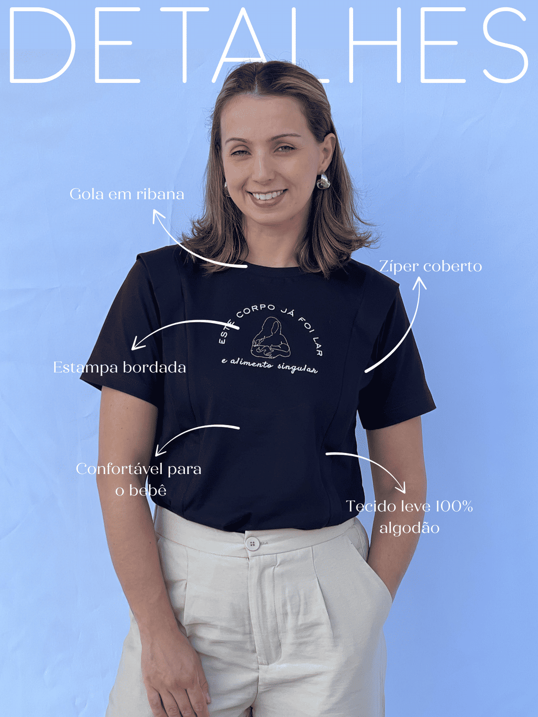 Camiseta de amamentação preta - Este corpo já foi lar Camiseta de amamentação preta - Este corpo já foi lar