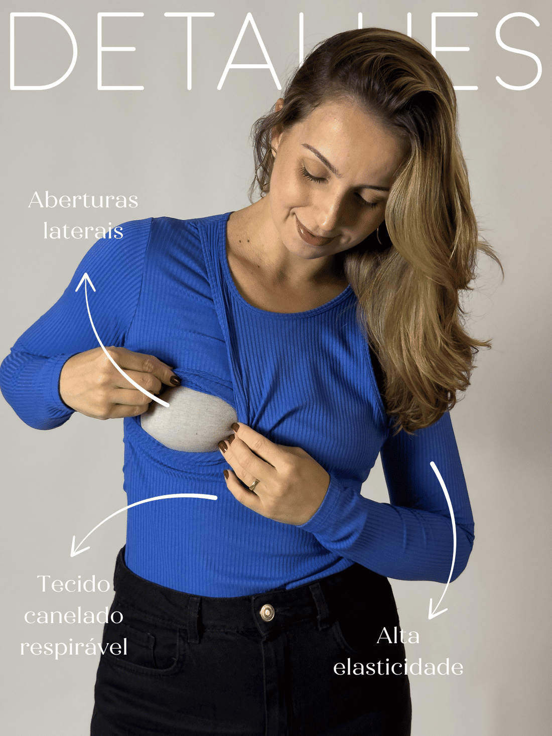 Blusa canelada de amamentação Annie - Azul Blusa canelada de amamentação Annie - Azul