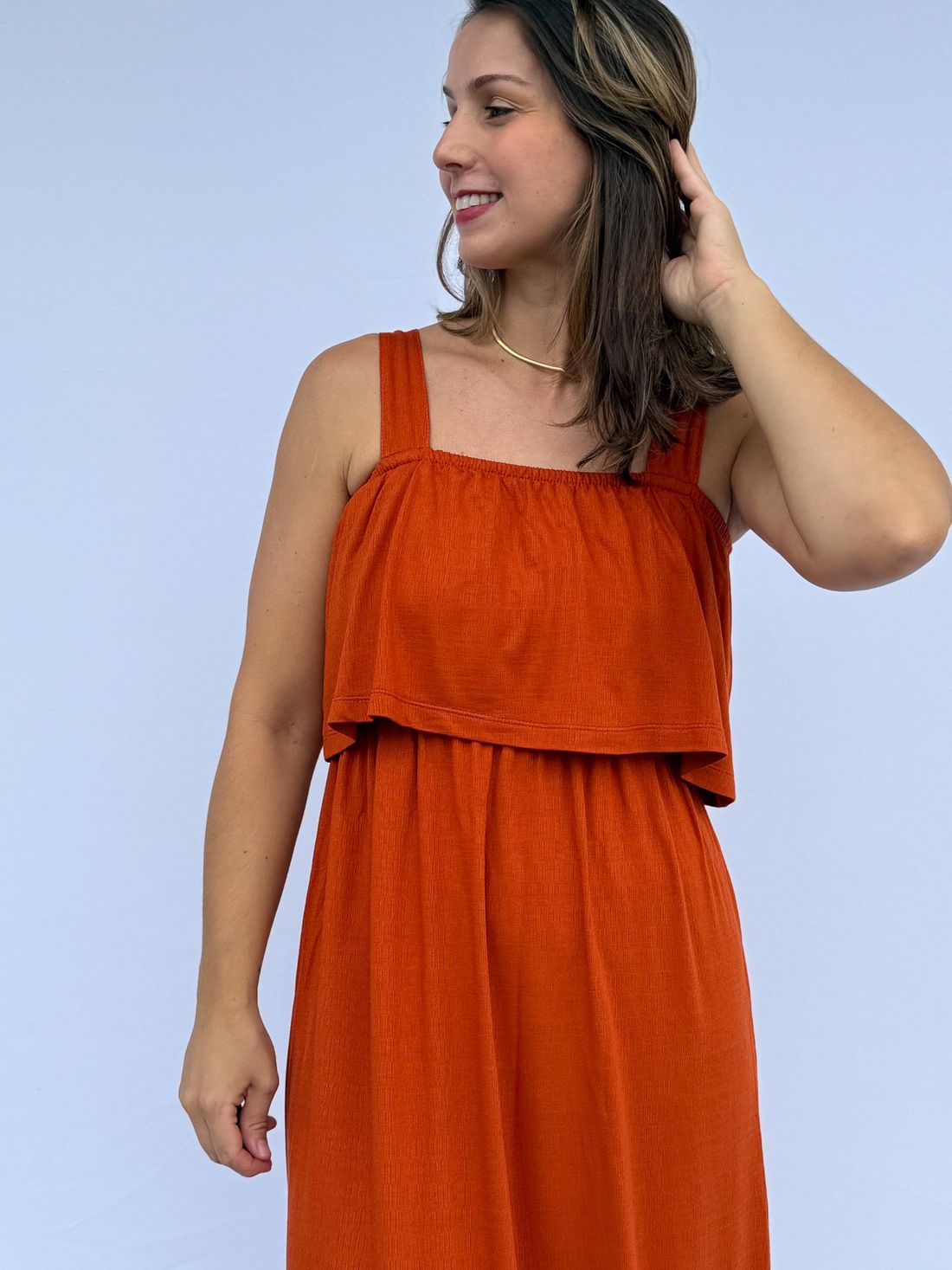 Vestido de Amamentação Babado - Terracota Vestido de Amamentação Babado - Terracota