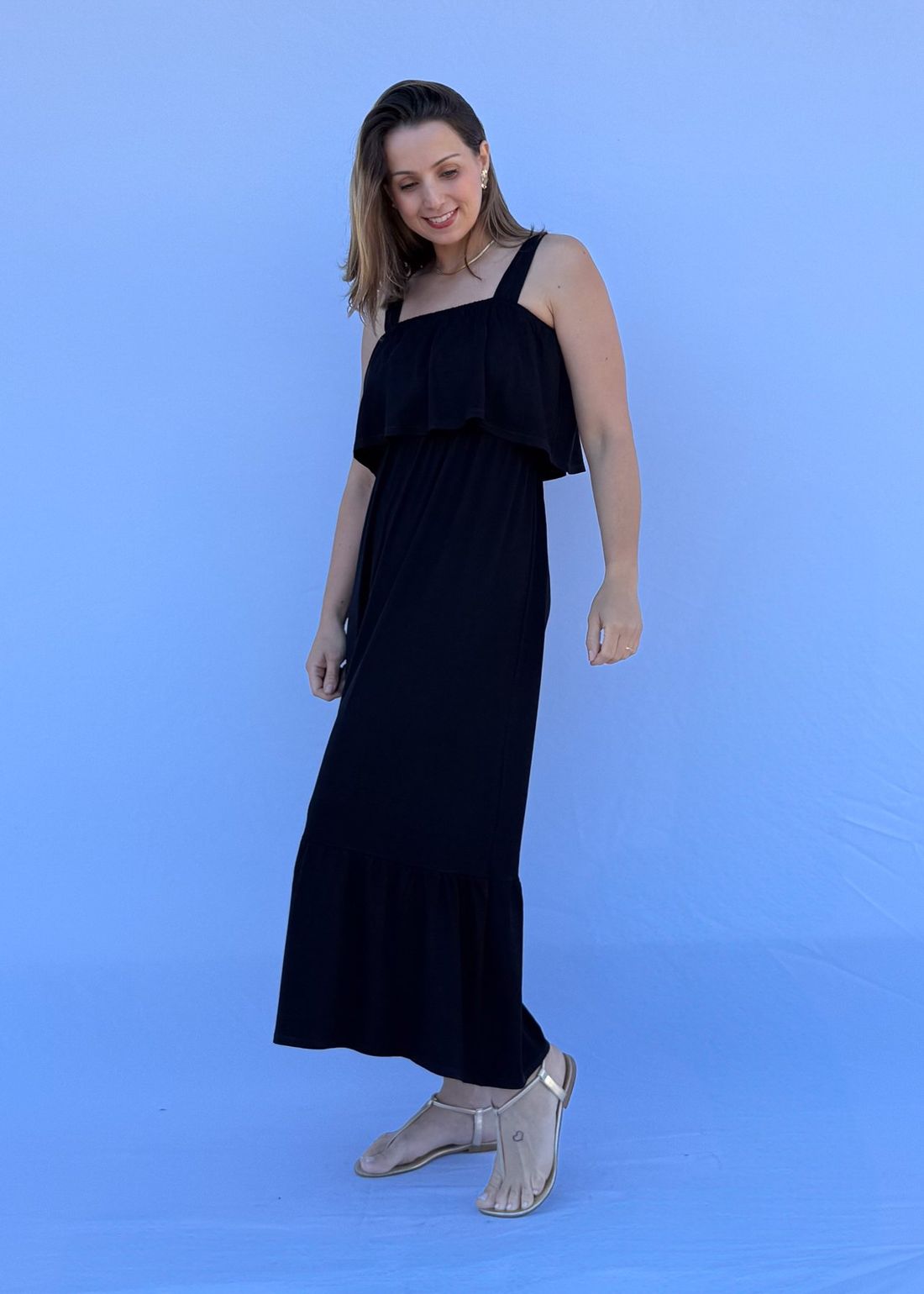Vestido de Amamentação Babado - Preto Vestido de Amamentação Babado - Preto