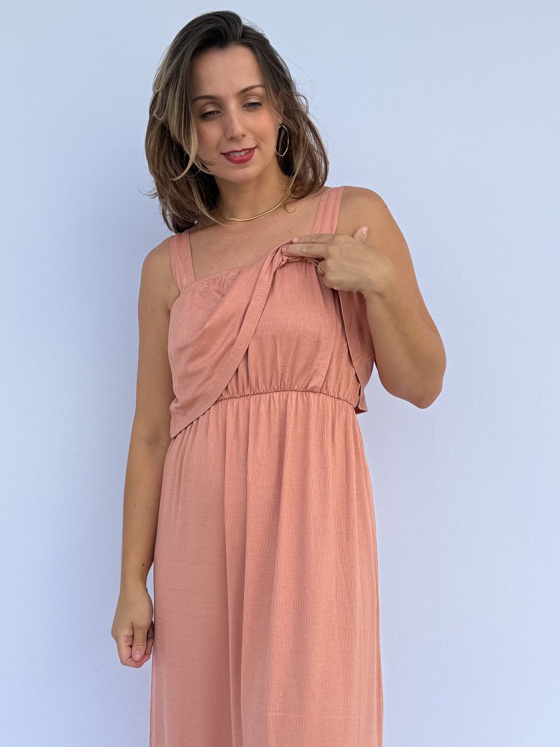 Vestido de Amamentação Babado - Rosa antigo Vestido de Amamentação Babado - Rosa antigo