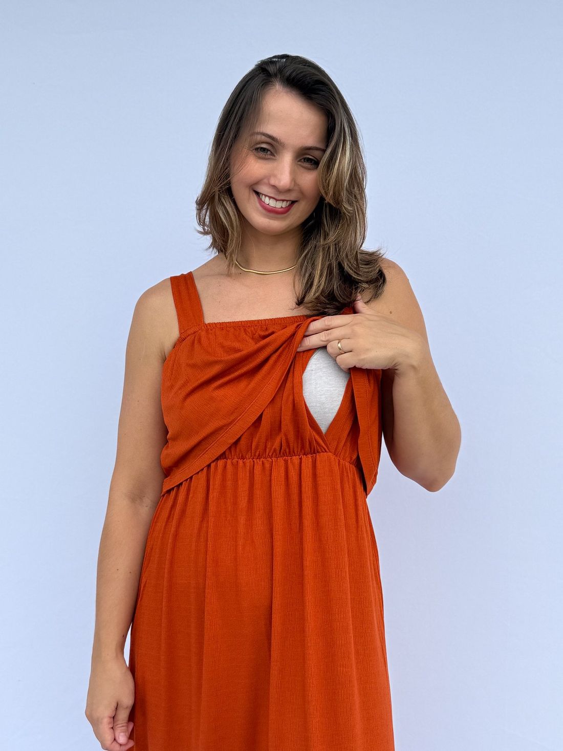 Vestido de Amamentação Babado - Terracota Vestido de Amamentação Babado - Terracota