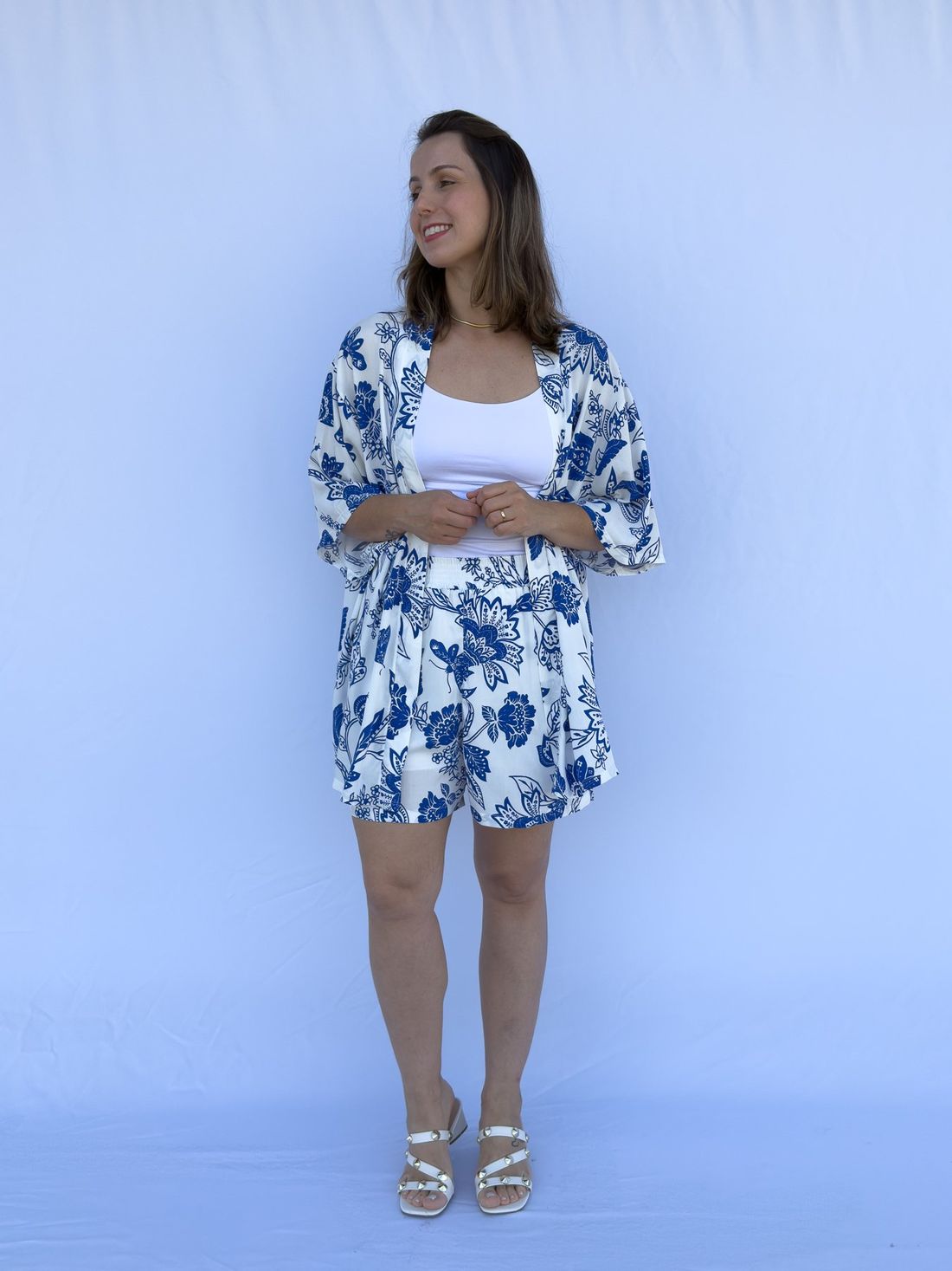 Conjunto - Kimono e short floral azul Conjunto - Kimono e short floral azul