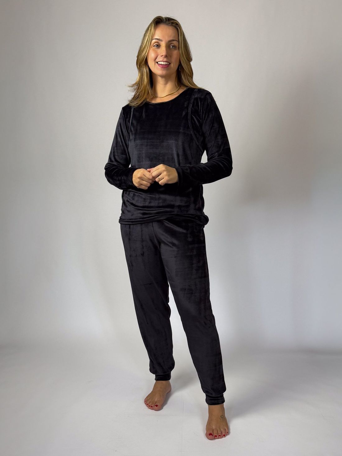 Pijama de amamentação plush - Preto Pijama de amamentação plush - Preto