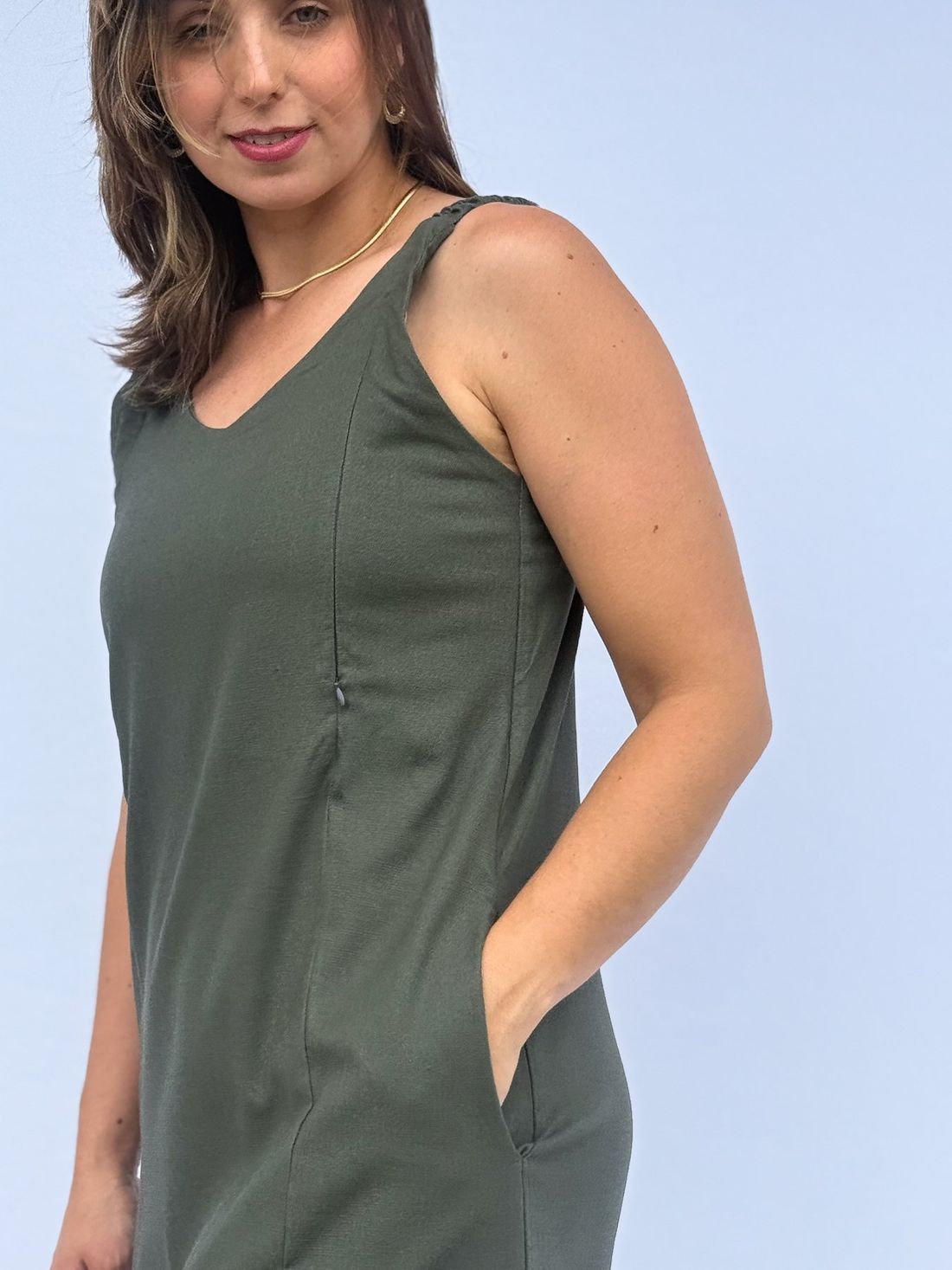 Vestido de amamentação Regata Viscolinho - Verde escuro Vestido de amamentação Regata Viscolinho - Verde escuro