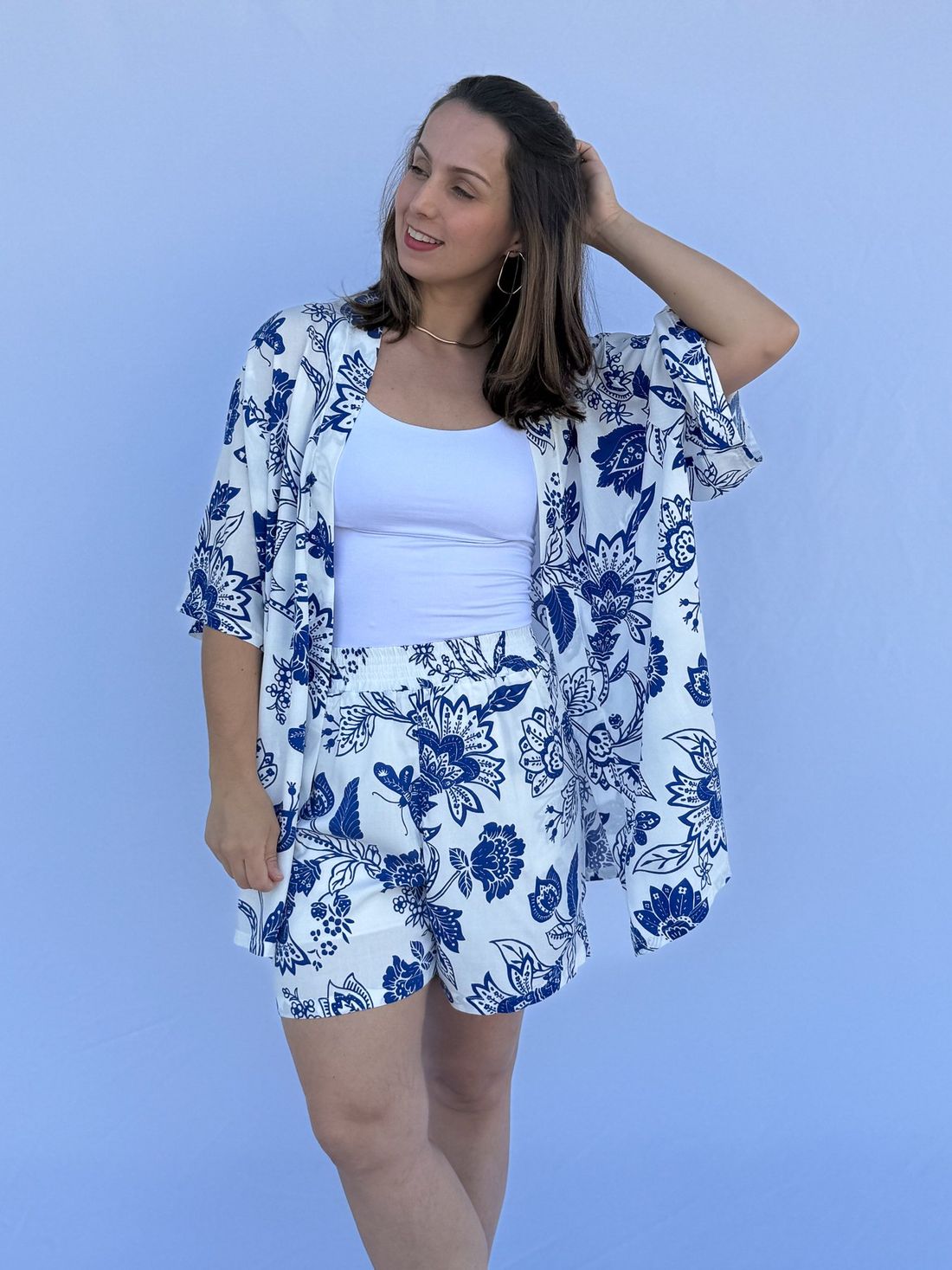 Conjunto - Kimono e short floral azul Conjunto - Kimono e short floral azul