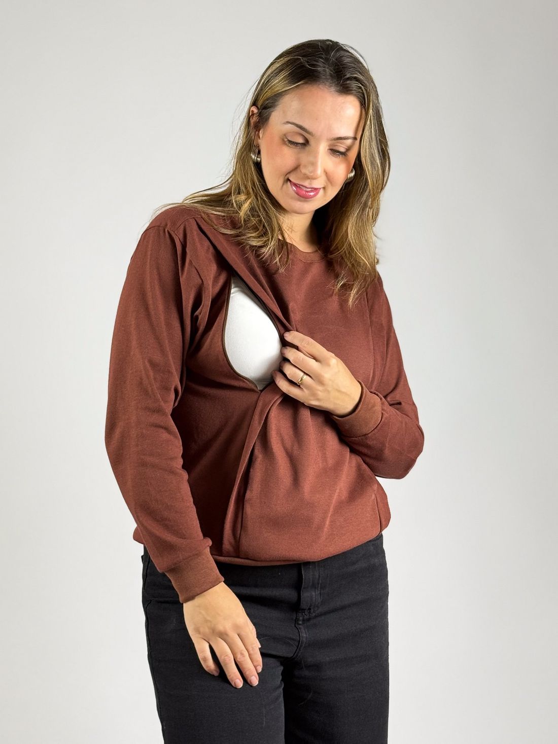 Blusa de amamentação Olívia - Marrom Blusa de amamentação Olívia - Marrom