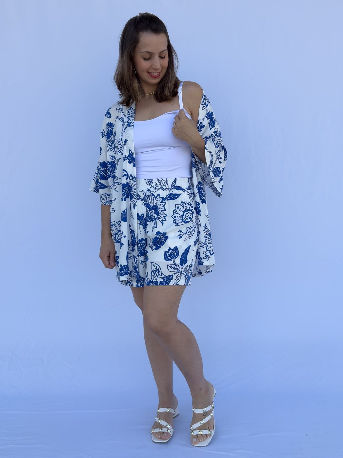 Conjunto - Kimono e short floral azul Conjunto - Kimono e short floral azul