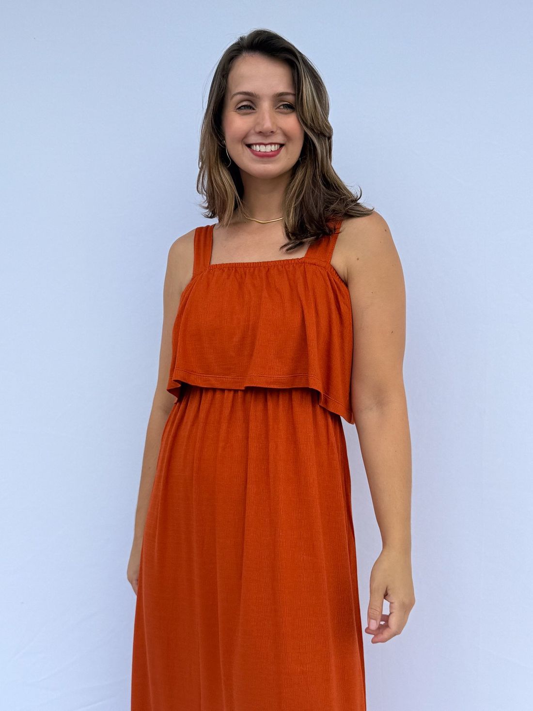 Vestido de Amamentação Babado - Terracota Vestido de Amamentação Babado - Terracota