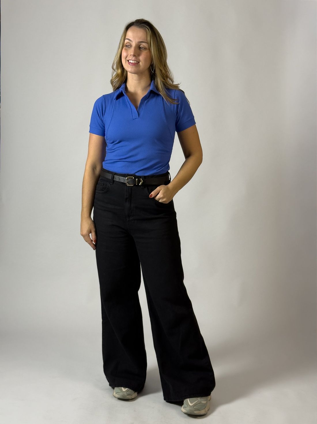 Blusa polo de amamentação Nina - Azul Blusa polo de amamentação Nina - Azul