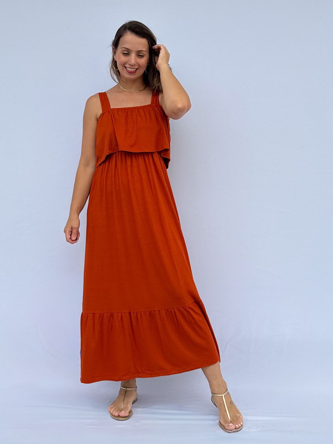 Vestido de Amamentação Babado - Terracota Vestido de Amamentação Babado - Terracota