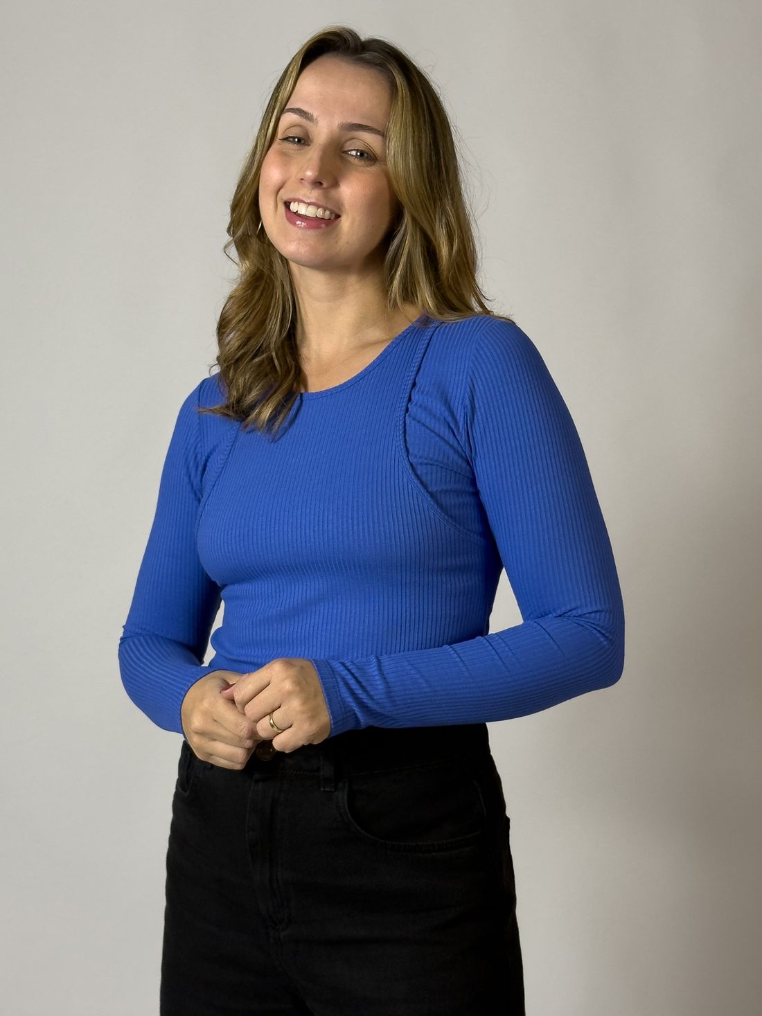 Blusa canelada de amamentação Annie - Azul Blusa canelada de amamentação Annie - Azul