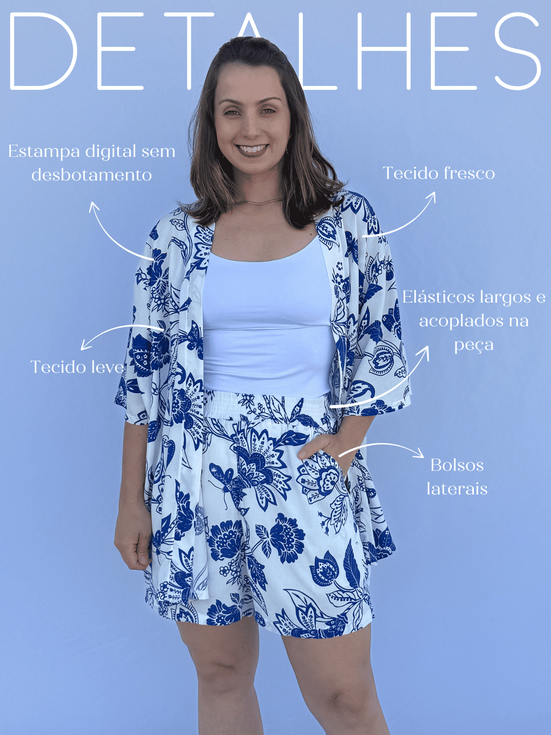 Conjunto - Kimono e short floral azul Conjunto - Kimono e short floral azul