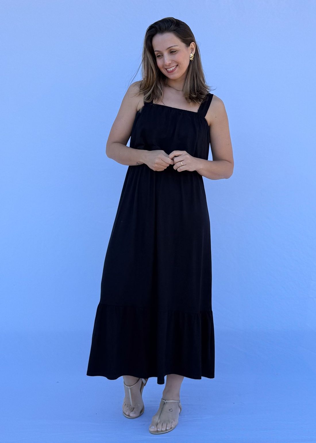 Vestido de Amamentação Babado - Preto Vestido de Amamentação Babado - Preto