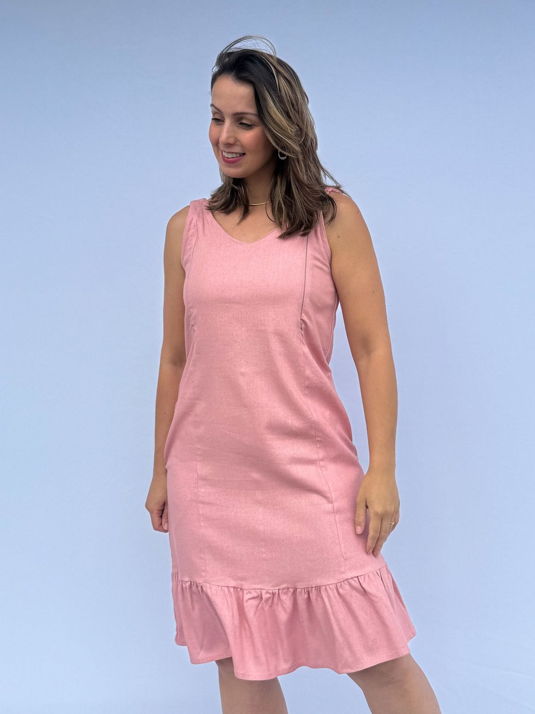 Vestido de Amamentação Regata Viscolinho - Rosê Vestido de Amamentação Regata Viscolinho - Rosê