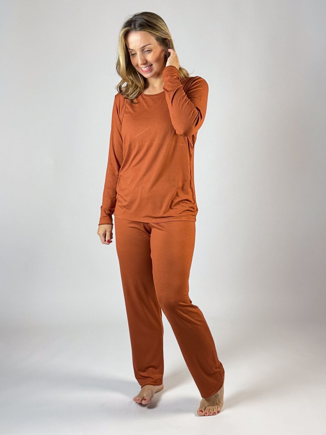 Pijama de amamentação manga longa - Terracota Pijama de amamentação manga longa - Terracota