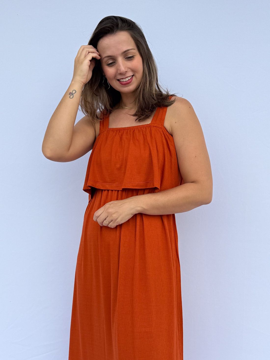 Vestido de Amamentação Babado - Terracota Vestido de Amamentação Babado - Terracota