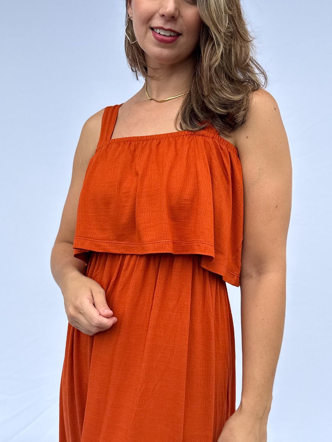 Vestido de Amamentação Babado - Terracota Vestido de Amamentação Babado - Terracota