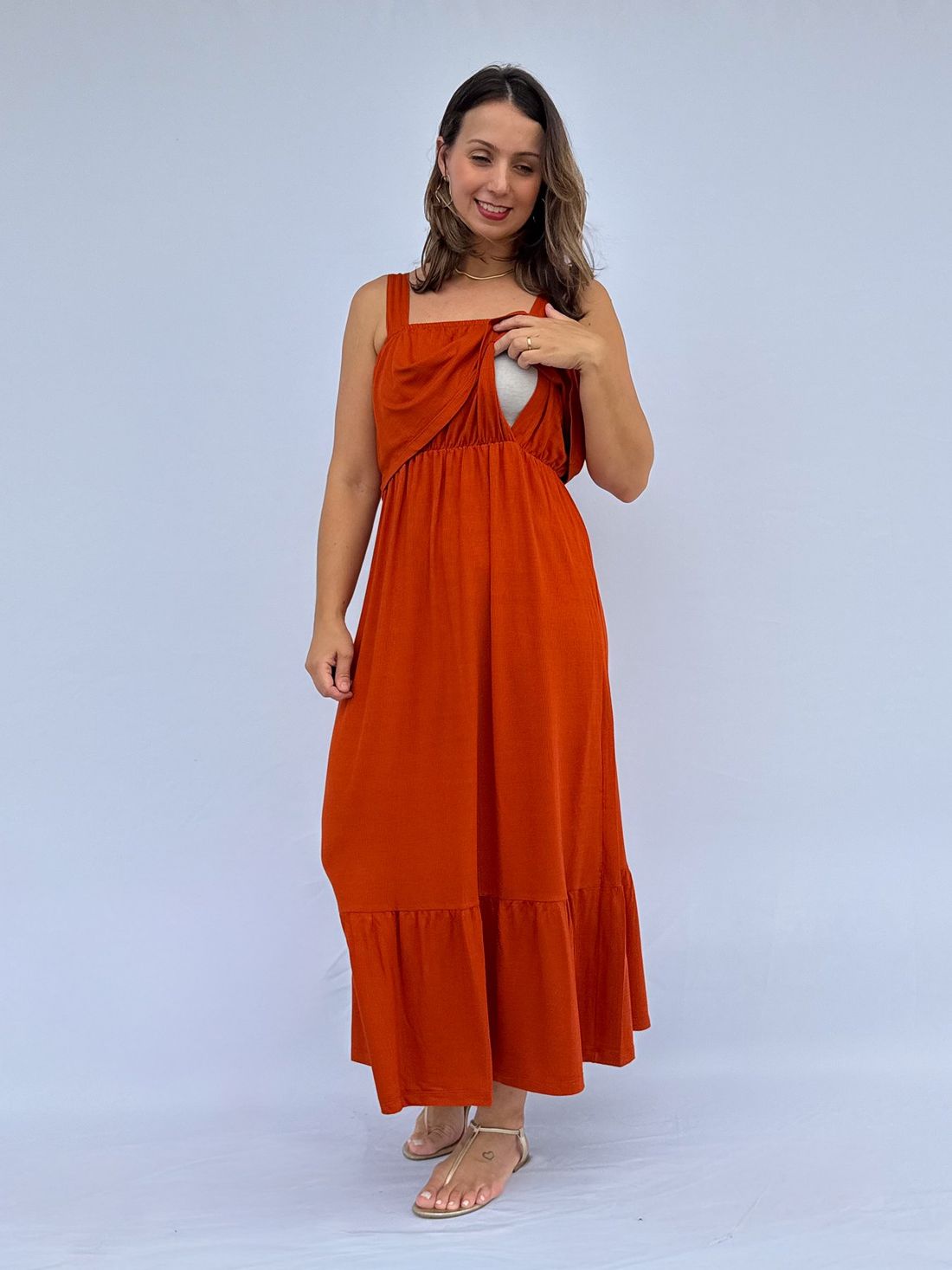 Vestido de Amamentação Babado - Terracota Vestido de Amamentação Babado - Terracota
