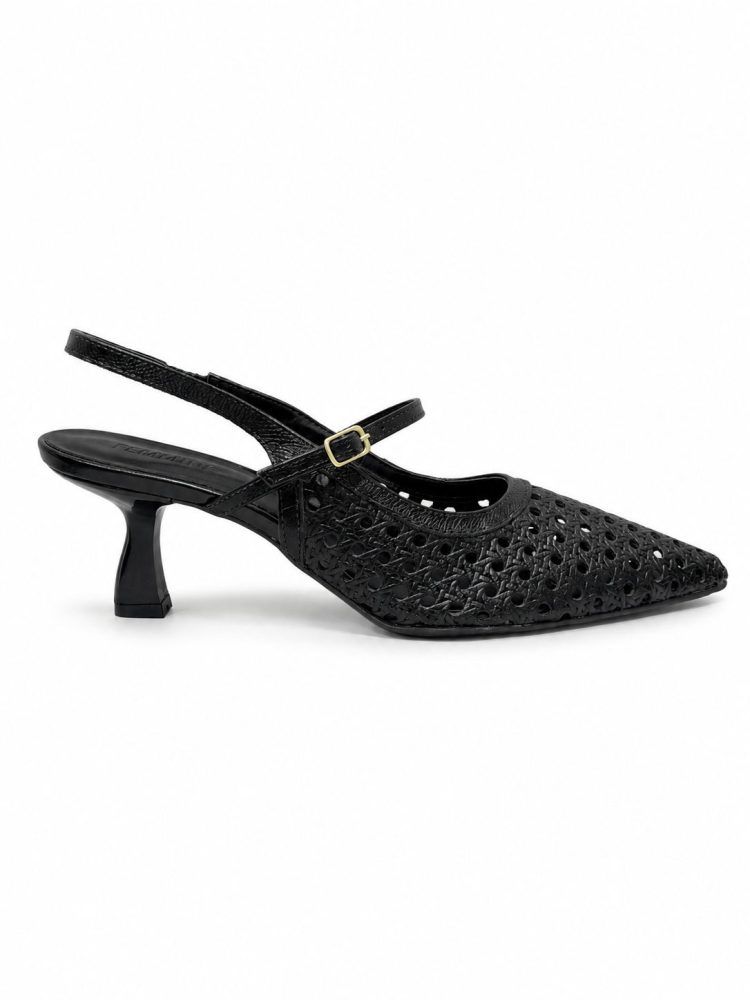 SLINGBACK SALTO KITTEN HEELS COURO NARA PRETO SLINGBACK SALTO KITTEN HEELS COURO NARA PRETO