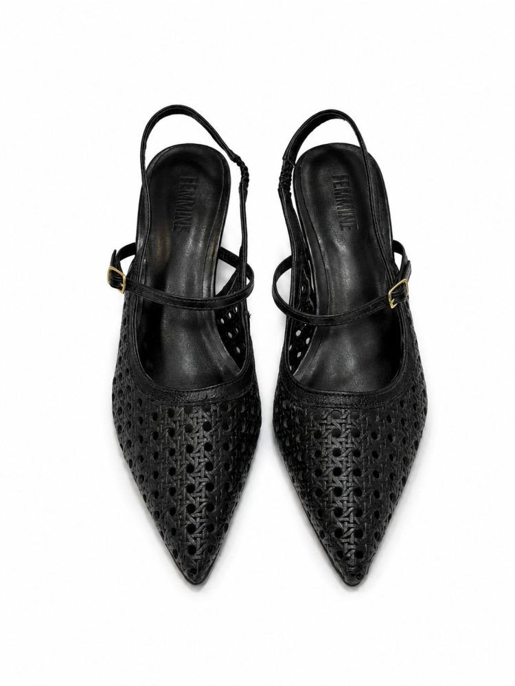 SLINGBACK SALTO KITTEN HEELS COURO NARA PRETO SLINGBACK SALTO KITTEN HEELS COURO NARA PRETO