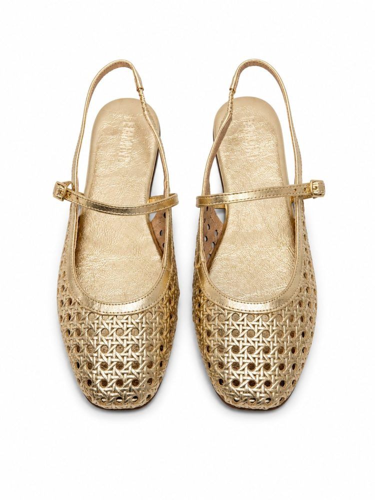Sapatilha Slingback Feminina Couro Nara Dourada Sapatilha Slingback Feminina Couro Nara Dourada