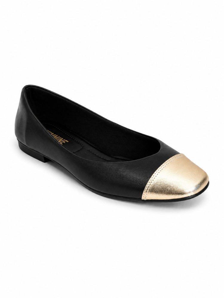 Sapatilha Bailarina Cap Toe Tata Preta/Dourada Sapatilha Bailarina Cap Toe Tata Preta/Dourada