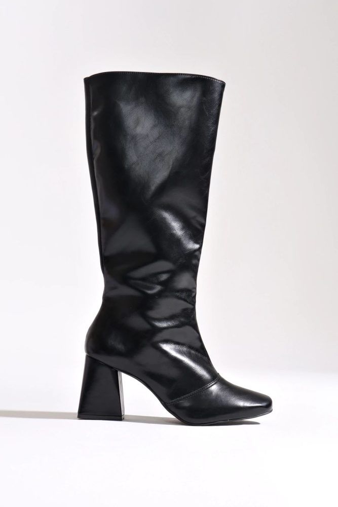 Bota Feminina Cano Longo Salto Bloco Khloe Preta Bota Feminina Cano Longo Salto Bloco Khloe Preta